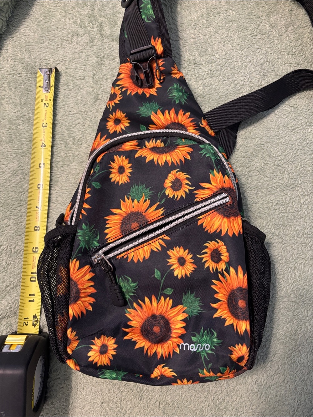 Mosiso Sunflower Sling Bag Black with Orange Floral Print